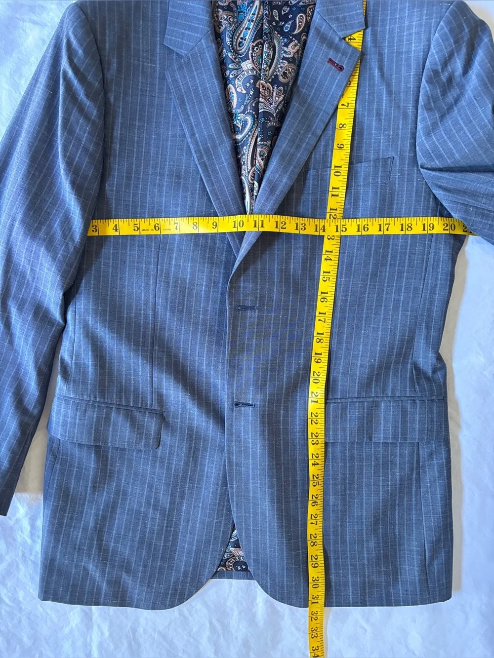 Indochino Made For You 42R Gray Pinstripe Wool Linen Silk Blazer Paisley Lined